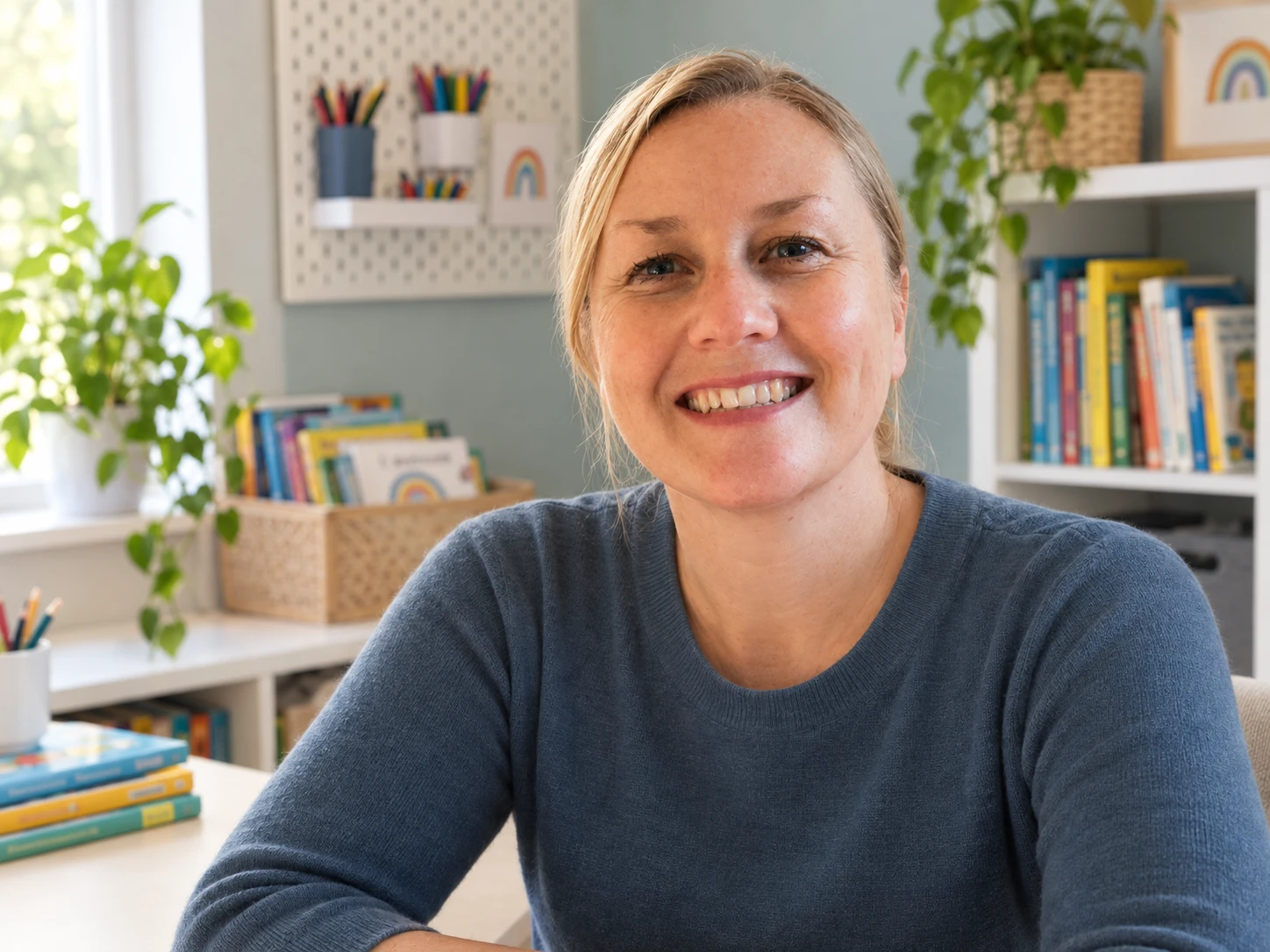 Nina Bruhn Elnegaard ved bordet i undervisningsrummet